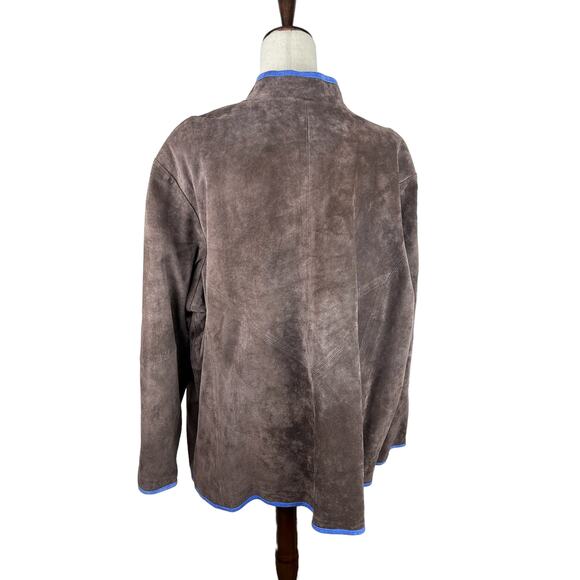 Linea by Louis Dell'Olio Brown Suede Jacket Blue Floral Suede Applique 3X EUC - Picture 4 of 4